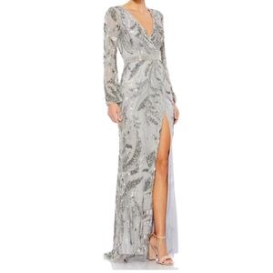 Mac Duggal Sequin Wrap Long Sleeve Gown